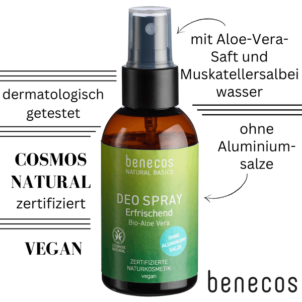 benecos Natural Basics Deo Spray Erfrischend, Bio-Aloe Vera